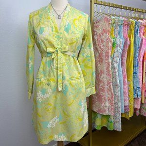 Sweet Vintage "The Lilly" Lilly Pulitzer Yellow & Green Shirt Dress Size Medium